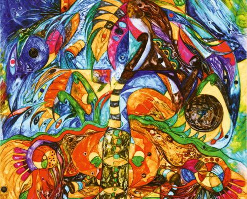 Klaus-Stanek_Stachel-sticht_2021_Aquarellstifte-auf-Baumwolle_100x80cm