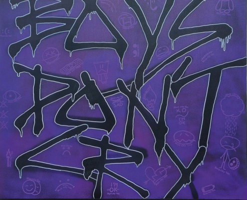 Wurstwasser-Joe-Art-by-Manuel-Engels_Boys-Don´t-Cry_2026_Acryl-&-Sprühlacke-auf-Leinwand_100x100x4cm